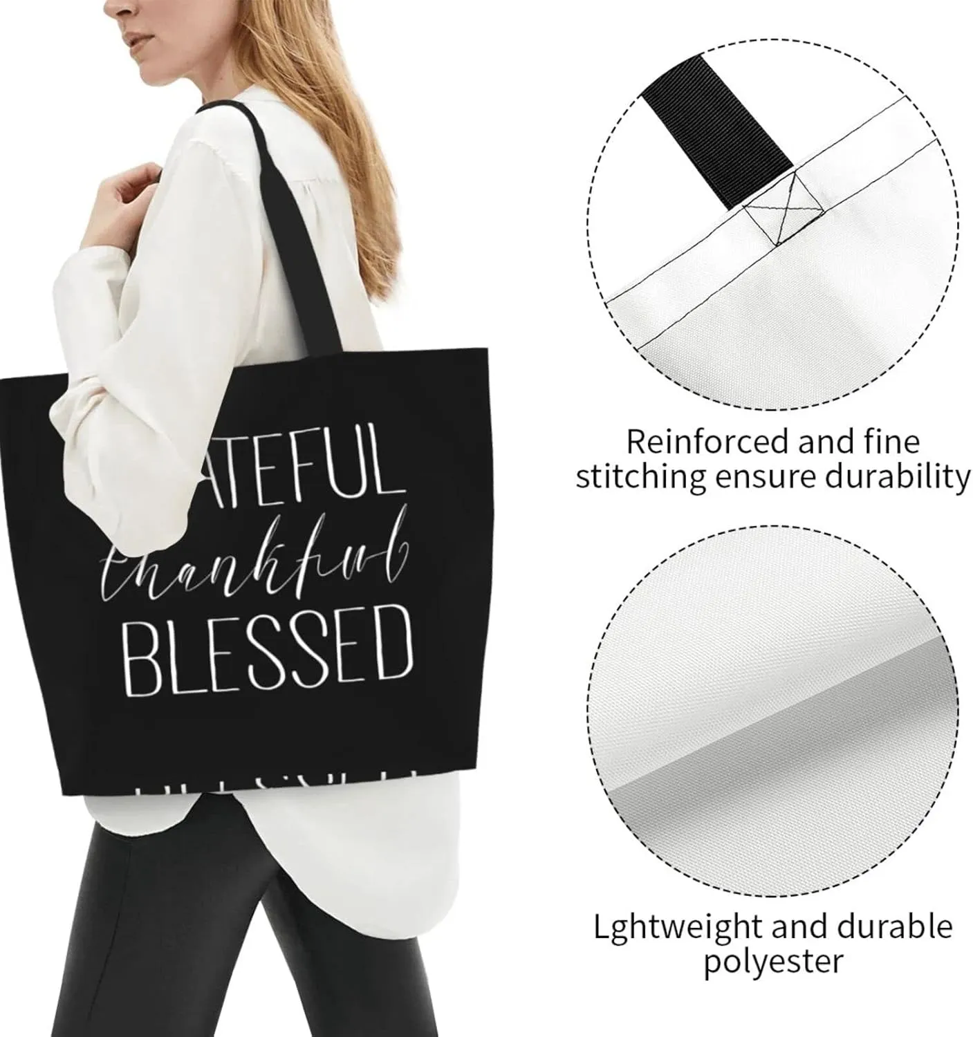 Grateful Thankful Blessed Women'S Lightweight Canvas Handbag Reusable Shopping Bag