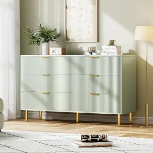 Green Dresser, Modern 6 Drawer Dresser for Bedroom with Gold Handle and Large Drawer, Wood Double Chest of Drawers and Storage Organizer for Living Room, Hallway, Entryway