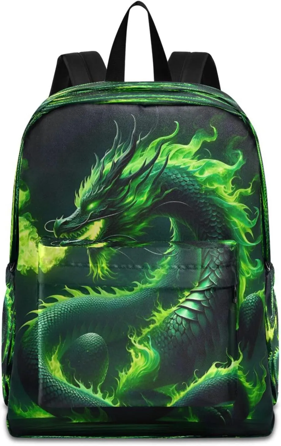 Green Fire Dragon Backpack Travel Bag for Kids, Lightweight Casual Daypack School Bag for Students Teens Girls Boys