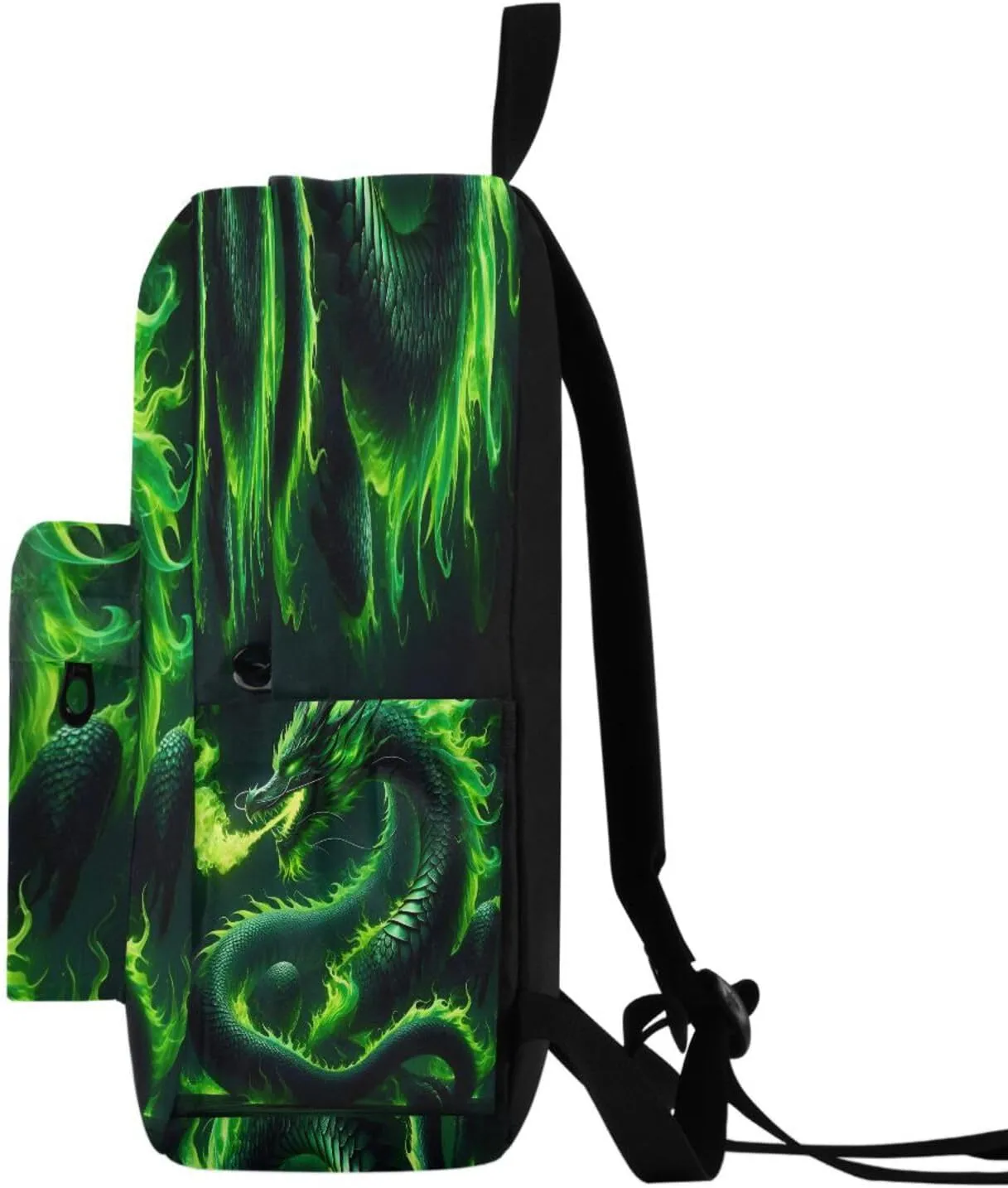 Green Fire Dragon Backpack Travel Bag for Kids, Lightweight Casual Daypack School Bag for Students Teens Girls Boys