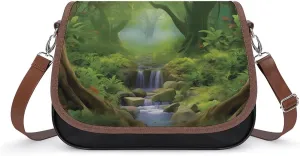 Green Misty Forest Nature Landscape Tree Crossbody Shoulder Messenger Women Bag Pu Leather Office Work Business for Handbag Crossbody Bag