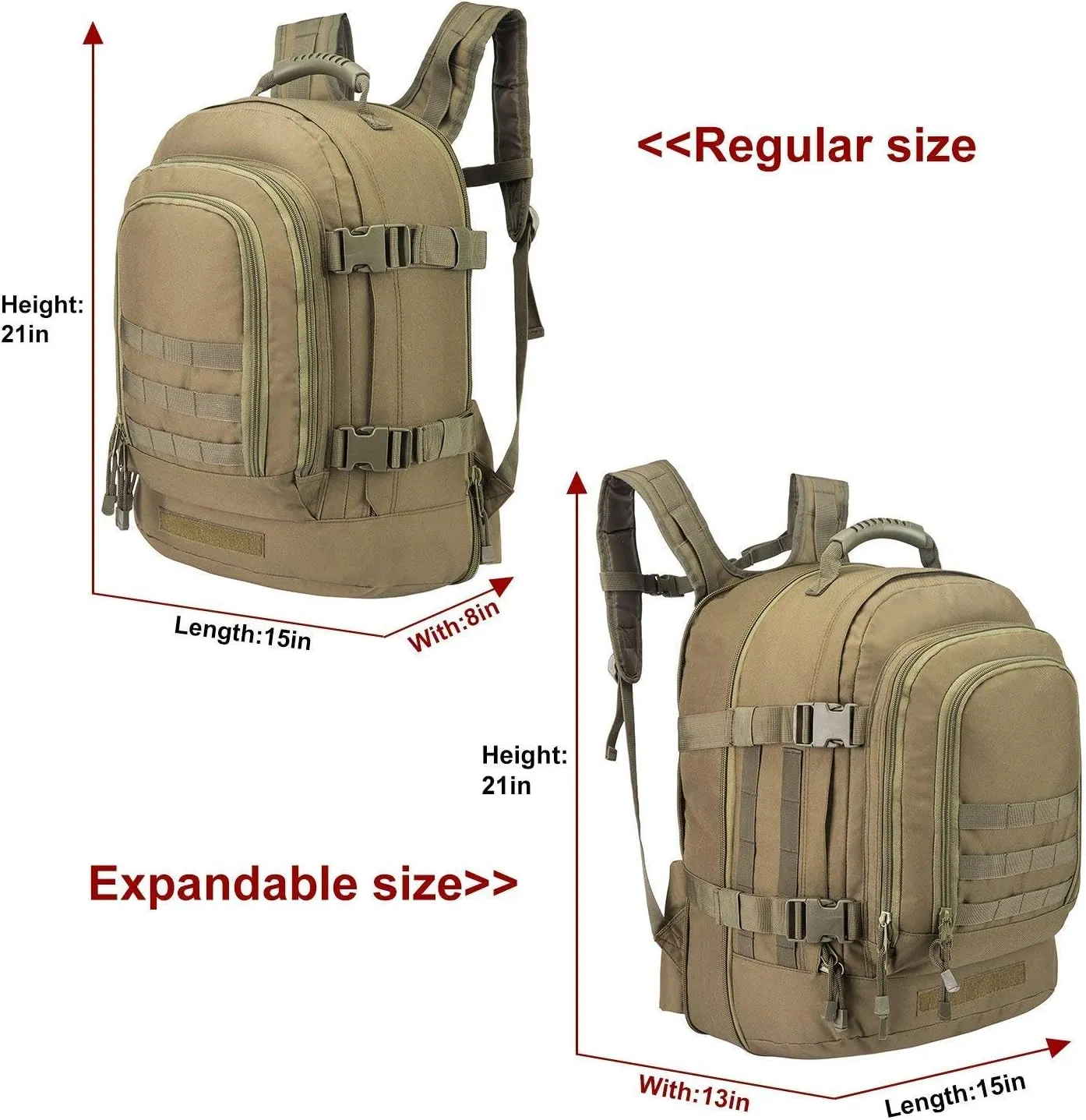 Greencity Laptop Backpacks Tactical 3 Day Expandable Bug Out Bag Classic Case Travel Hiking，Green