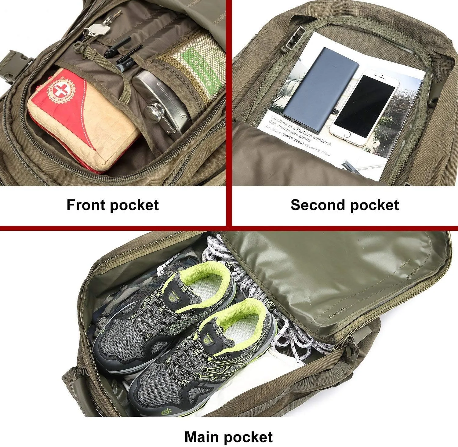 Greencity Laptop Backpacks Tactical 3 Day Expandable Bug Out Bag Classic Case Travel Hiking，Green