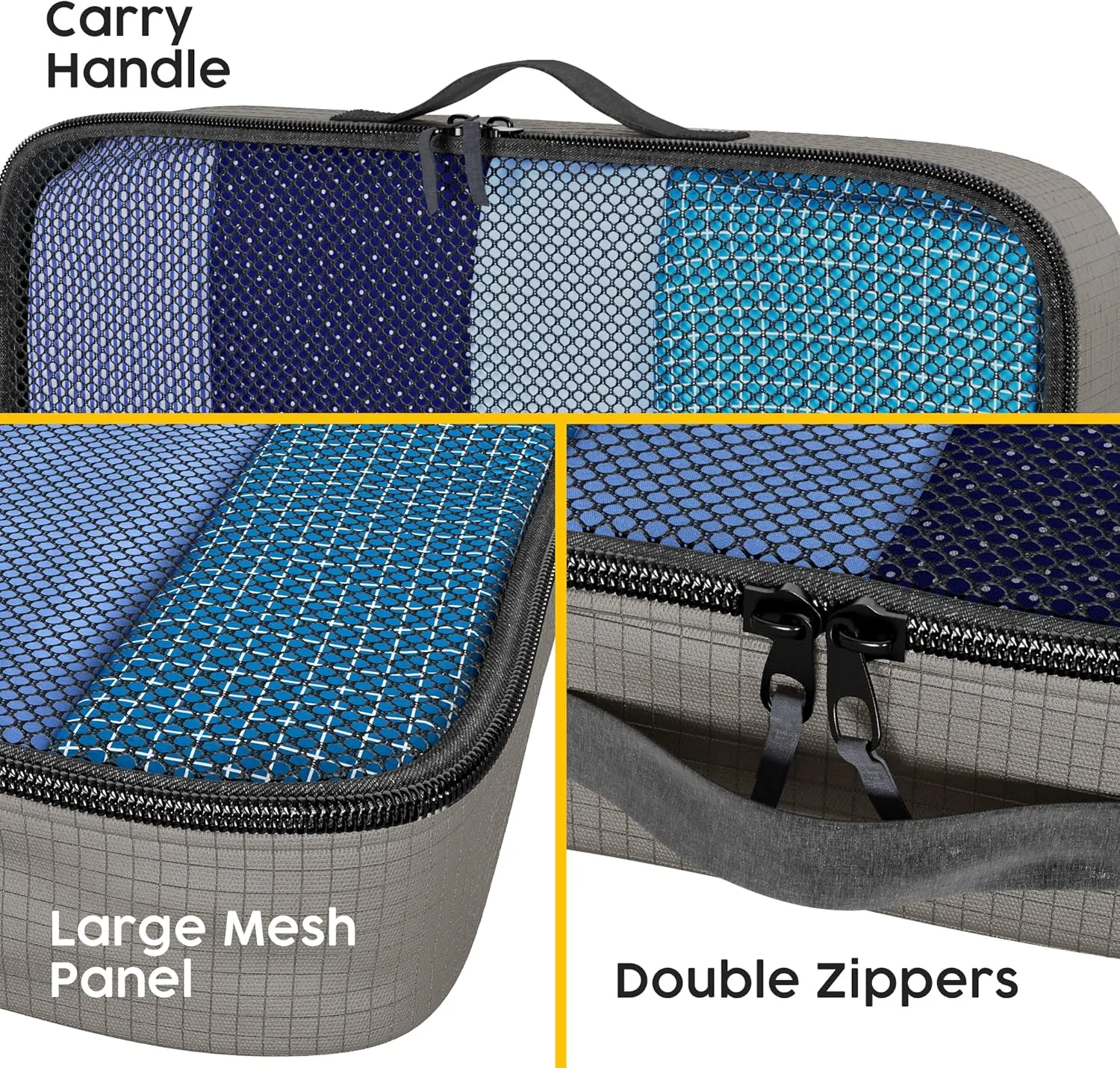 Grey packing cubes for suitcases. Travel storage organiser bags 5 pcs