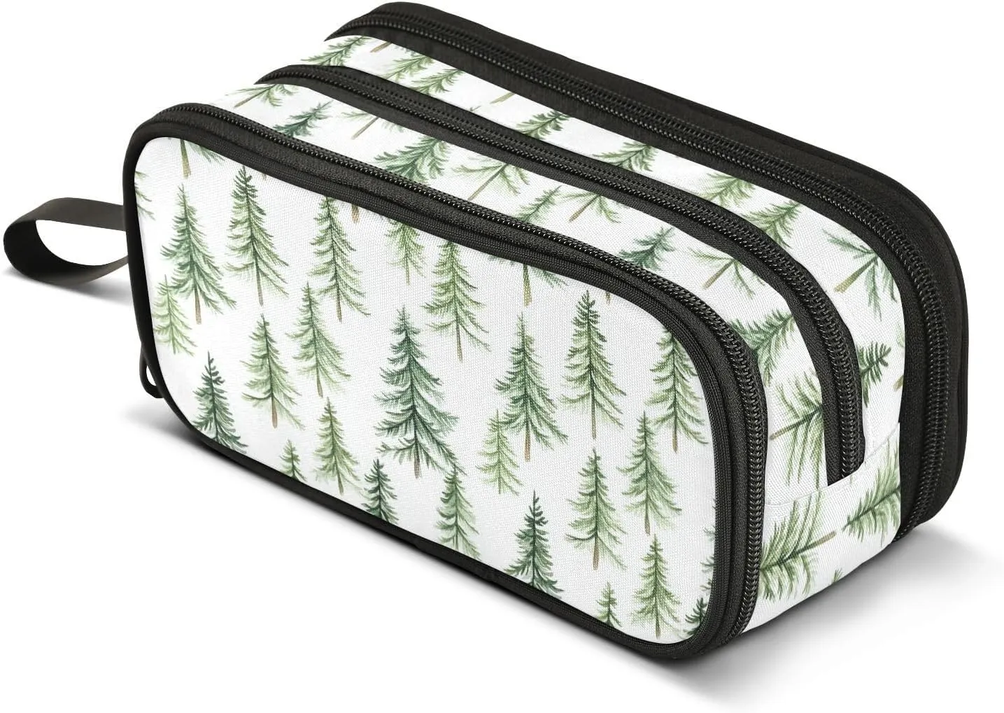 GuoChe Green Christmas Trees Nylon Pen Pencil Bag High Capacity Zip Pencil Case School Stationery for Elementary Kids