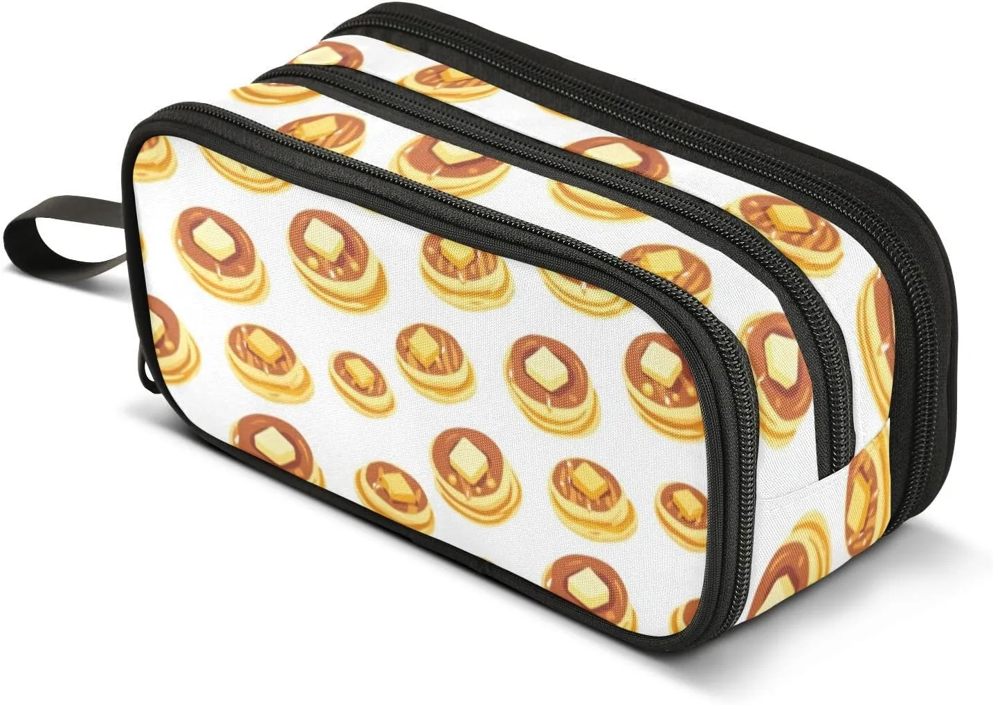 GuoChe Pancakes with Butter and Maple Syrup Nylon Pencil Bag School Supplies Large Capacity Pencil Cases For School Stationery Bag for College Nurse