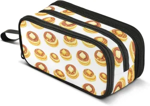 GuoChe Pancakes with Butter and Maple Syrup Nylon Pencil Bag School Supplies Large Capacity Pencil Cases For School Stationery Bag for College Nurse