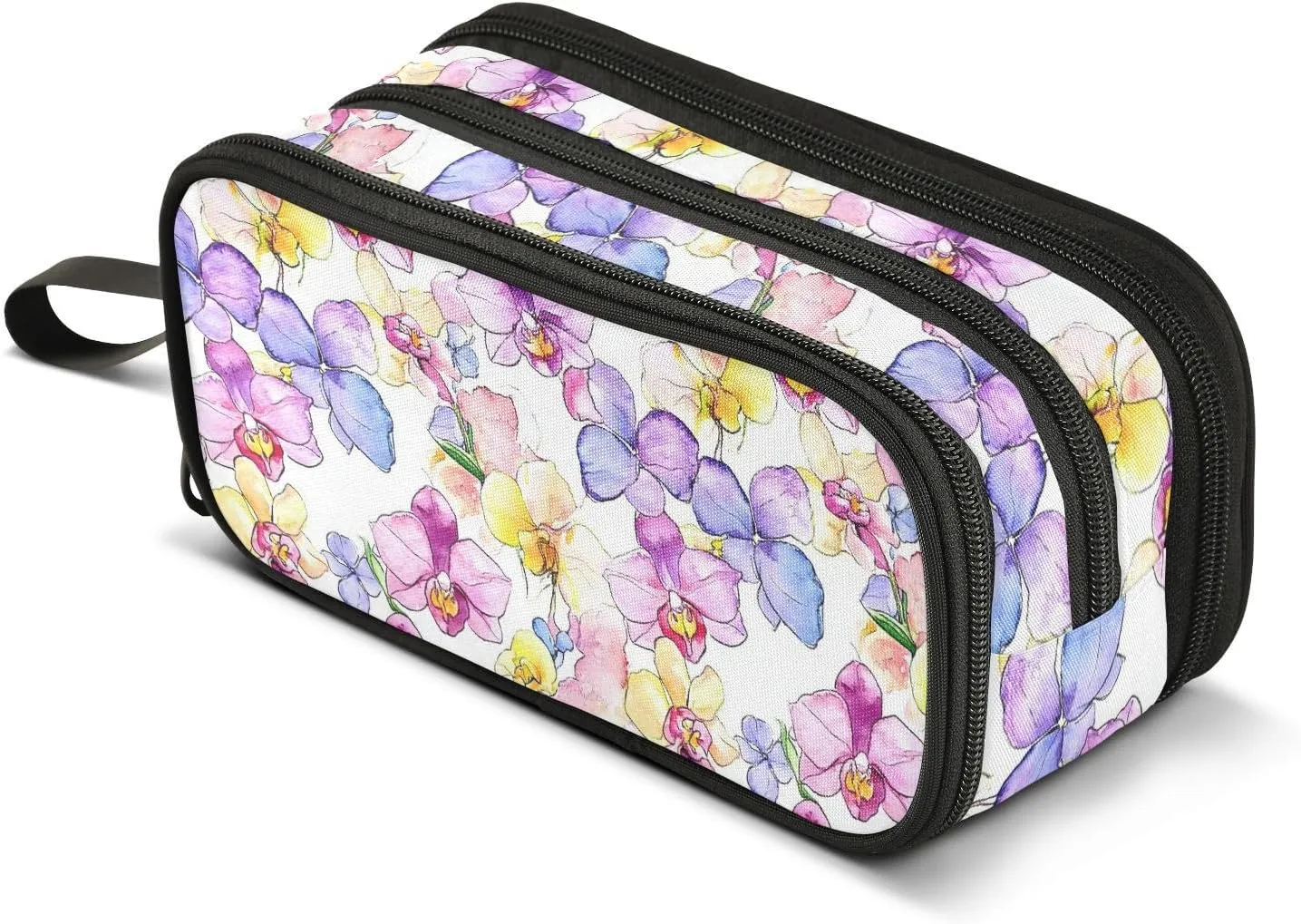 GuoChe Wildflower Orchid Flower Nylon Storage Pen Case Pencil Bag Large Capacity Zip Pencil Case Stationery for School Boys