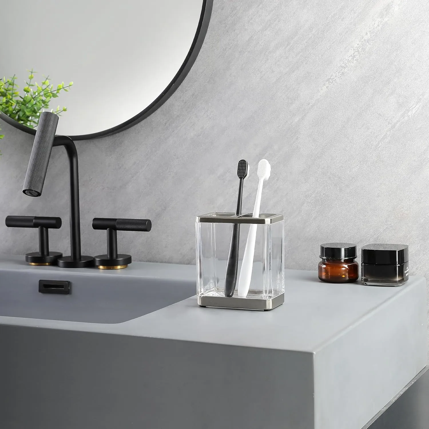 H Halston Heavy Weight Glass Toothbrush Holder, Organizer for Bathroom, Kitchen, Office, Home Storage