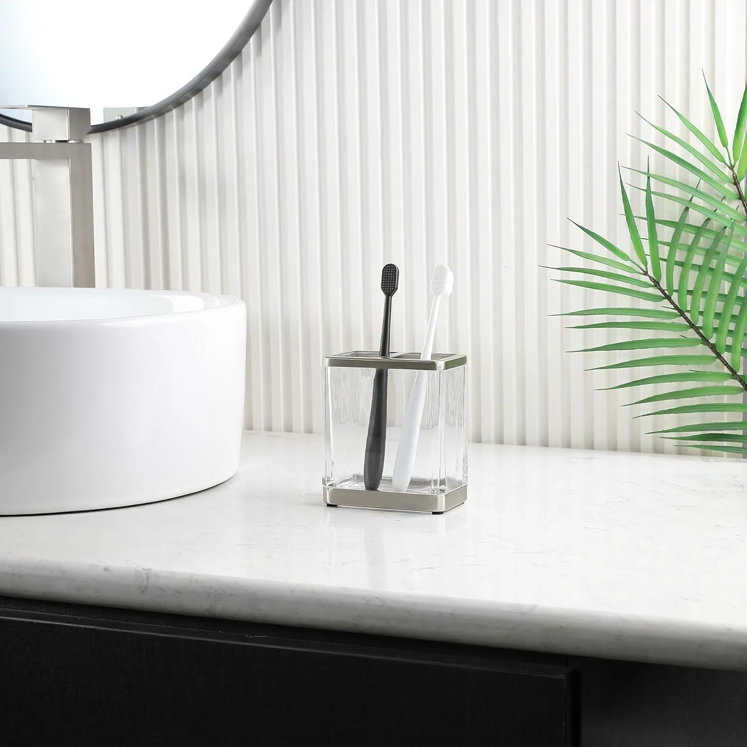 H Halston Heavy Weight Glass Toothbrush Holder, Organizer for Bathroom, Kitchen, Office, Home Storage
