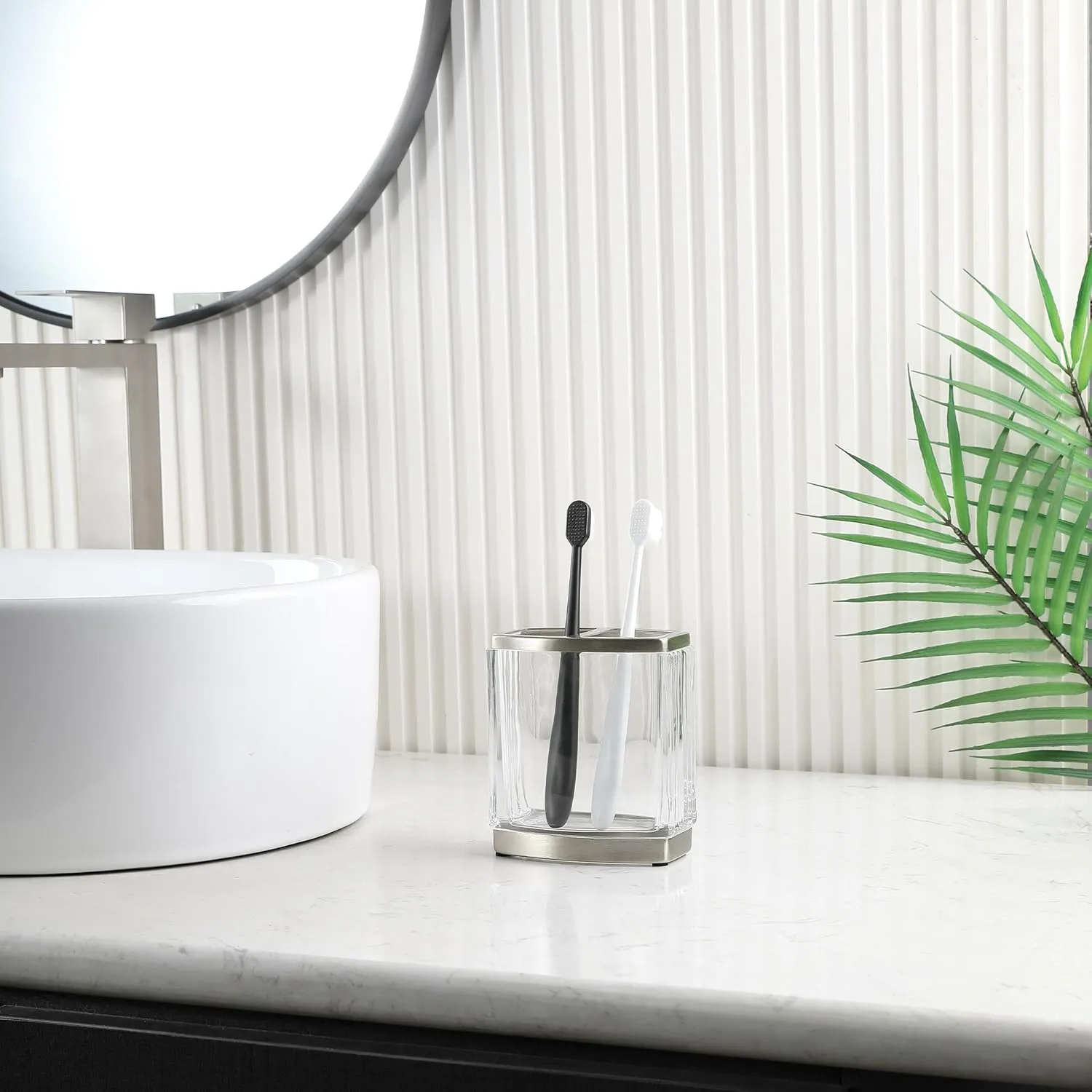 H Halston Heavy Weight Glass Toothbrush Holder, Organizer for Bathroom, Kitchen, Office, Home Storage