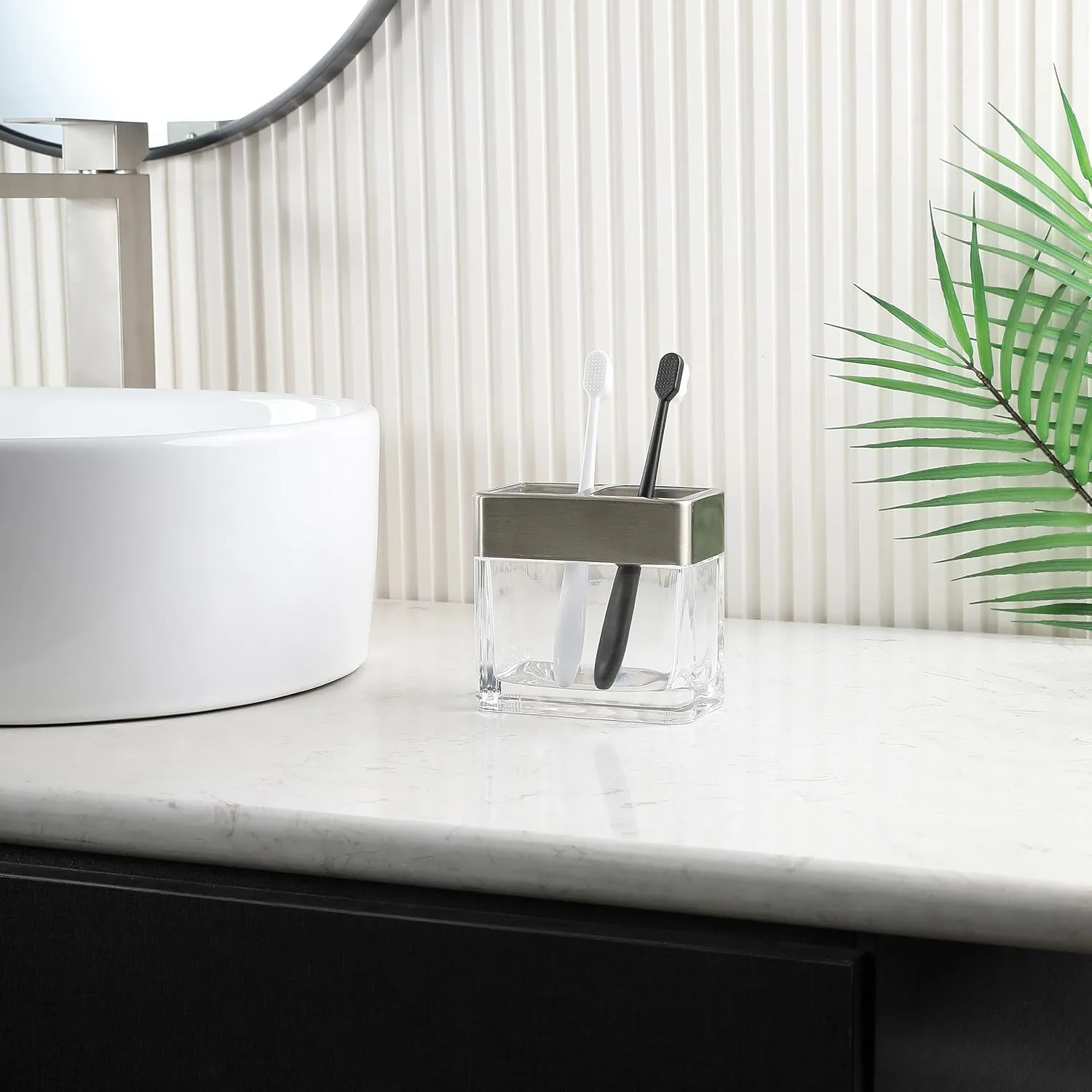 H Halston Heavy Weight Oversized Glass Toothbrush Holder, Large Enough for Electric toothbrushes, Organizer for Bathroom, Kitchen, Office, Home Storage