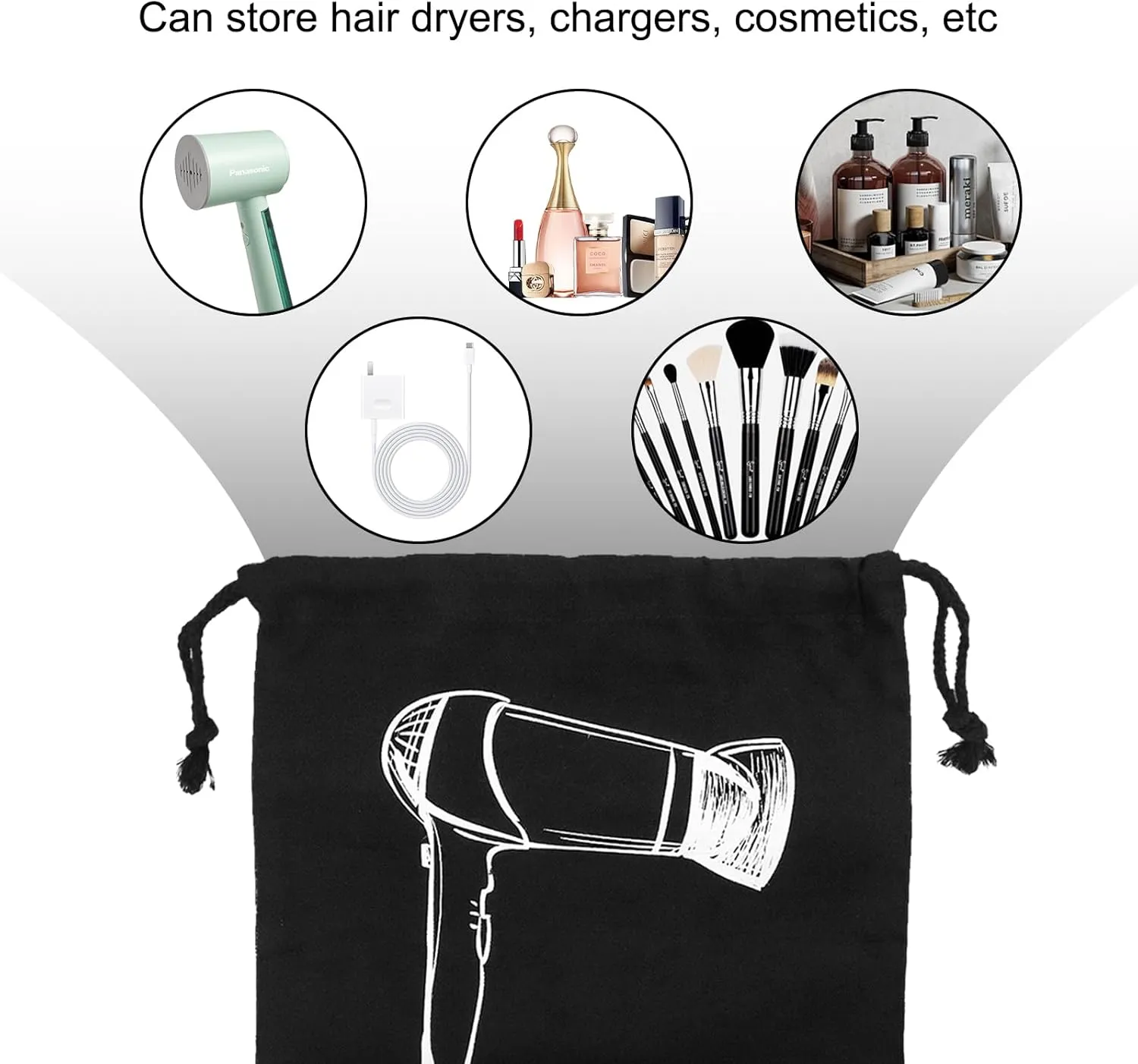 Hair Dryer Bags Bulk, Hairdryers Storage Drawstring Pouch, Blow Dryer Case Container Hairdryer and Styling Tools Accessories Bags for Hotel Home Travel Bathroom 13.7 x 11.8 in (16 PCS Black)