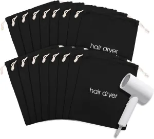 Hair Dryer Bags Bulk, Hairdryers Storage Drawstring Pouch, Blow Dryer Case Container Hairdryer and Styling Tools Accessories Bags for Hotel Home Travel Bathroom 15in x 13in (16 PCS Black)