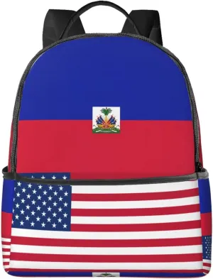 Haiti Haitian American Flag Casual Backpacks Laptop Backpack Carry-on Daypack Sports Travel Rucksack Lightweight Working Bag for Outdoor Hiking Cycling Walking