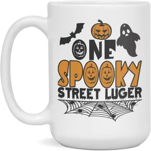 Halloween Mug For Street Luger, Street Luger Halloween Mug, 15-Ounce White