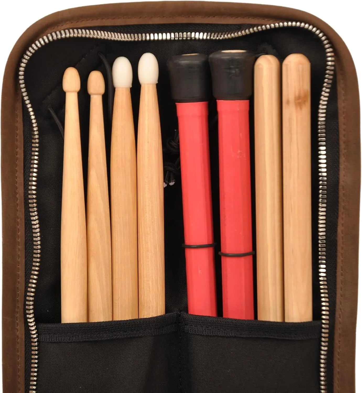 Handmade drumstick Bag, Leather Bag with Shoulder Strap, Built-in Rubber Loops, Canvas Bag for Marching Band Drumsticks, Gift for Drummer