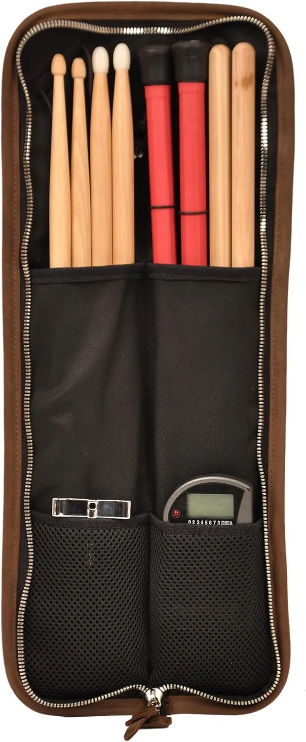 Handmade drumstick Bag, Leather Bag with Shoulder Strap, Built-in Rubber Loops, Canvas Bag for Marching Band Drumsticks, Gift for Drummer