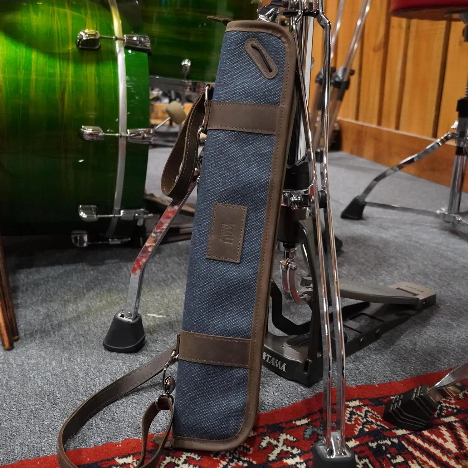 Handmade drumstick Bag, Leather Bag with Shoulder Strap, Built-in Rubber Loops, Canvas Bag for Marching Band Drumsticks, Gift for Drummer