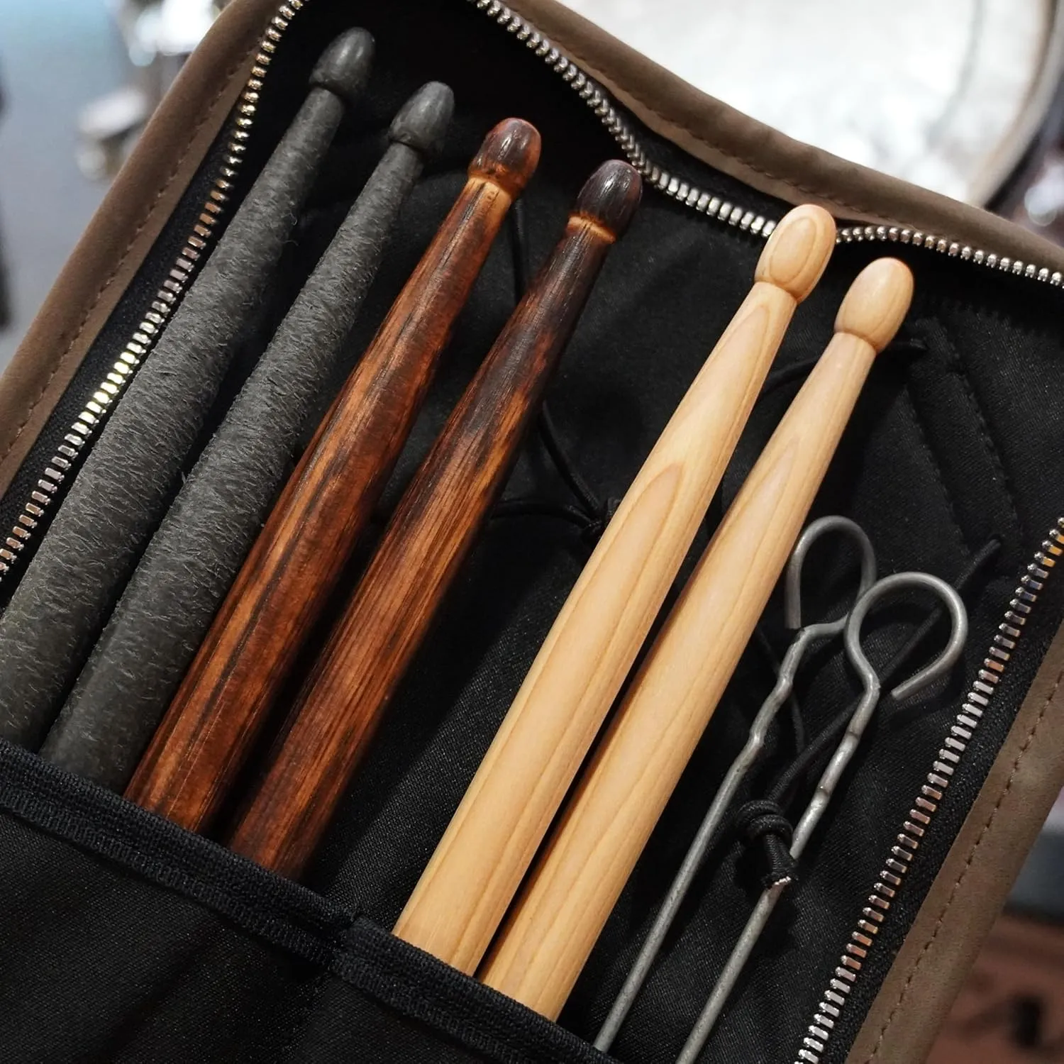 Handmade drumstick Bag, Leather Bag with Shoulder Strap, Built-in Rubber Loops, Canvas Bag for Marching Band Drumsticks, Gift for Drummer