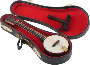 Handmade Miniature Banjo Model for Dollhouse Musical Instrument Display with Stand and Box Dollhouse Decoration Accessory