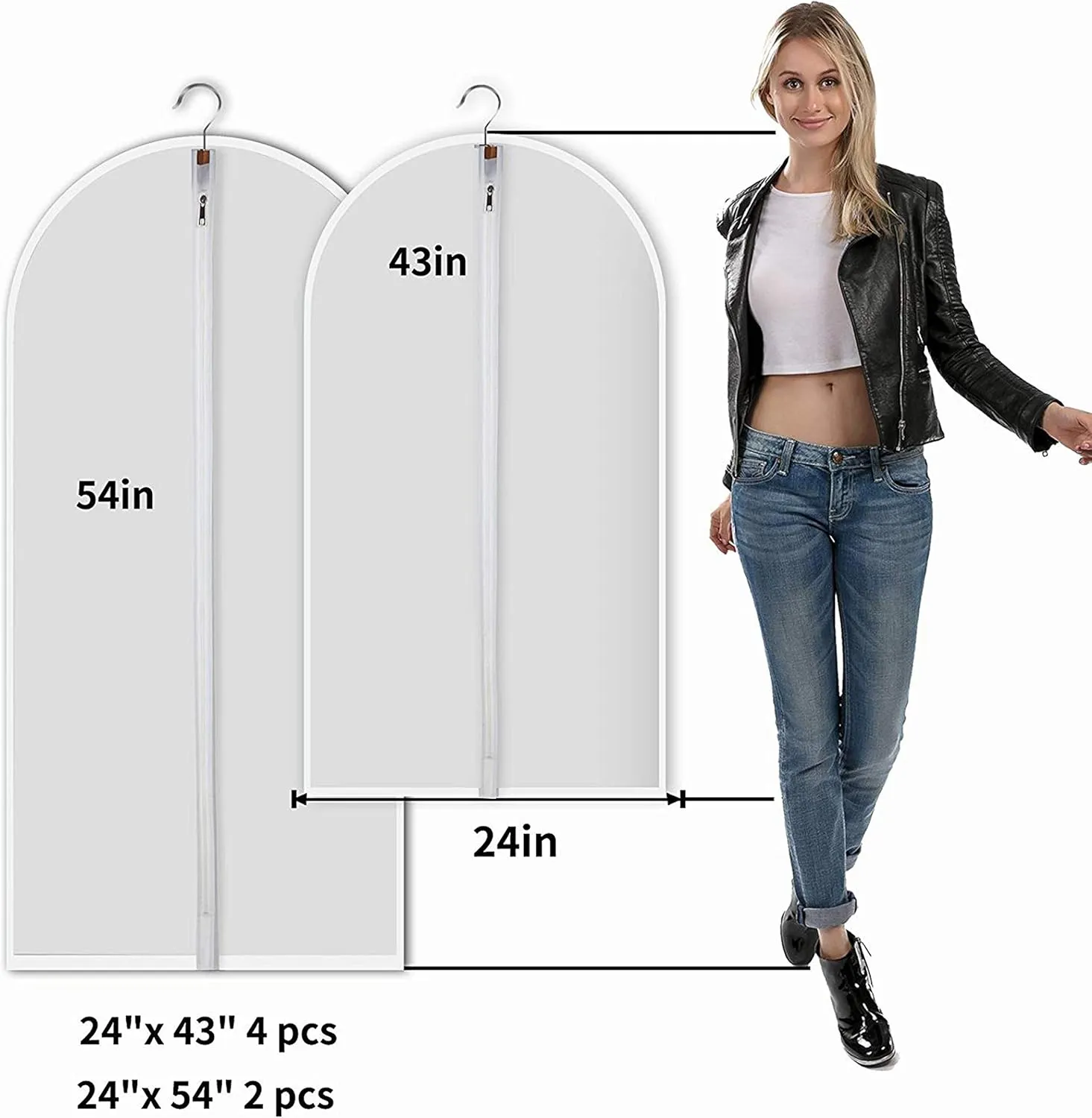 Hanging Garment Bags for Storage & Travel (Pack of 6) – 24”x43” (4 pcs) & 24”x54” (2 pcs) – Durable Suit Covers with Sturdy Zipper, Dust-Proof & Wrinkle-Free Clothing Protection