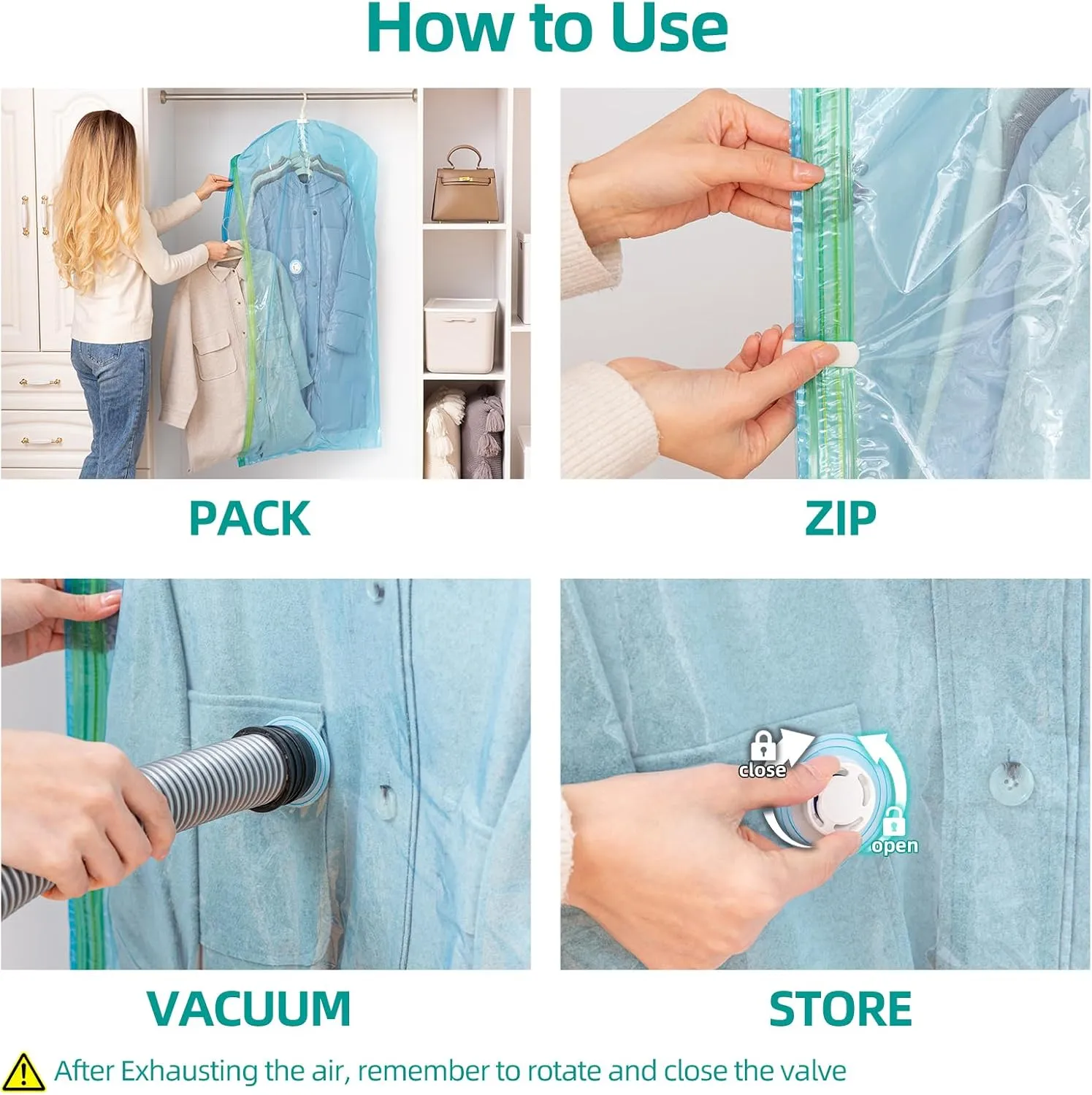 Hanging Vacuum Seal Bags for Clothing, Space Saver Storage Bags Closet Organizers for Coats Jackets, Travel, 6 Jumbo 53x28, Blue
