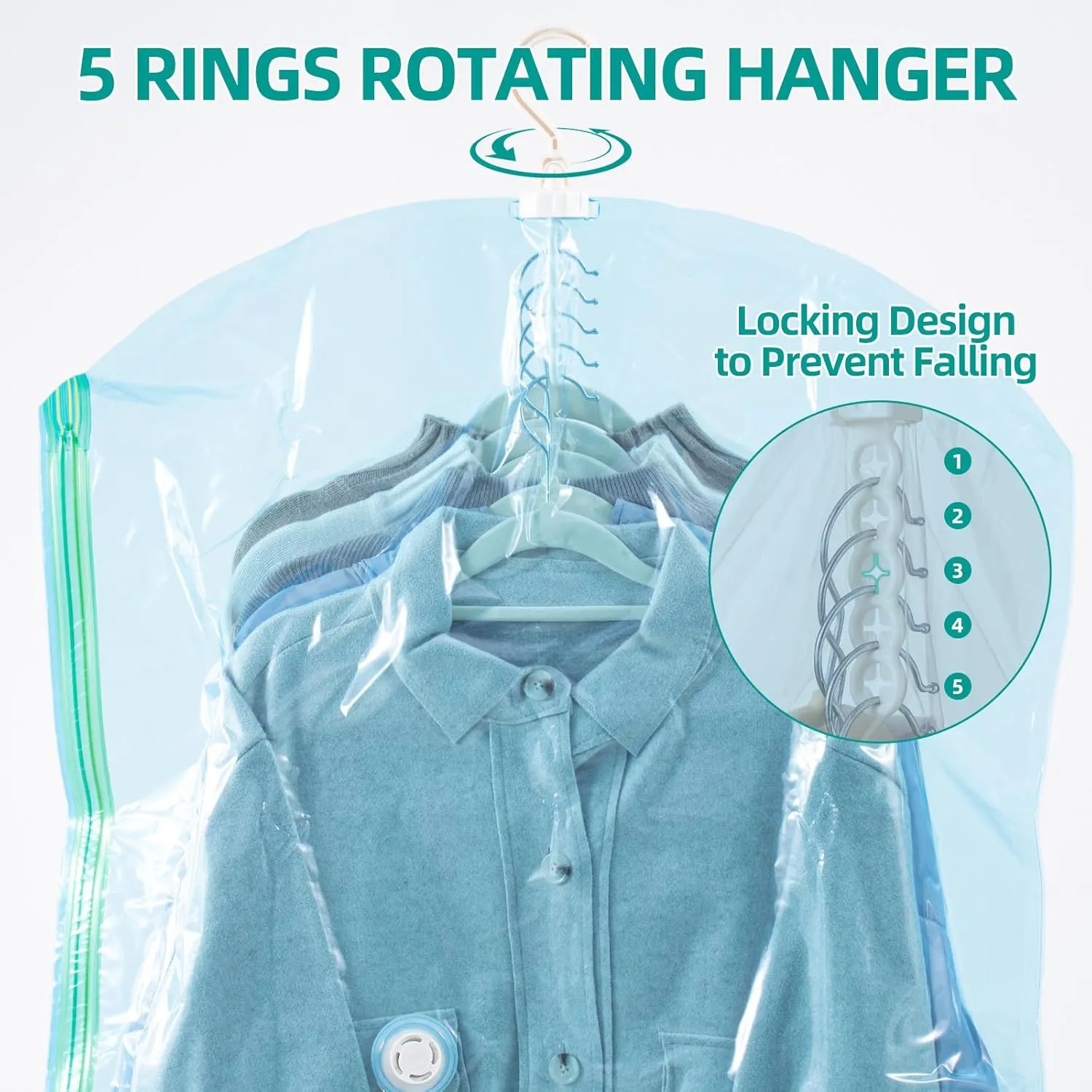 Hanging Vacuum Seal Bags for Clothing, Space Saver Storage Bags Closet Organizers for Coats Jackets, Travel, 6 Jumbo 53x28, Blue