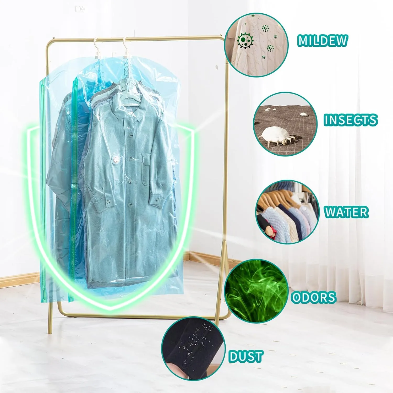 Hanging Vacuum Seal Bags for Clothing, Space Saver Storage Bags Closet Organizers for Coats Jackets, Travel, 6 Jumbo 53x28, Blue
