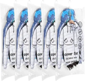 Hanging Vacuum Storage Bags 5 Pack, Space Saver Garment Bags 35.5 x27.6 inch, Vacuum Seal Bags for Clothing for Jacket, Suits, Dress, Clothing, Space Saver Bags With Hook