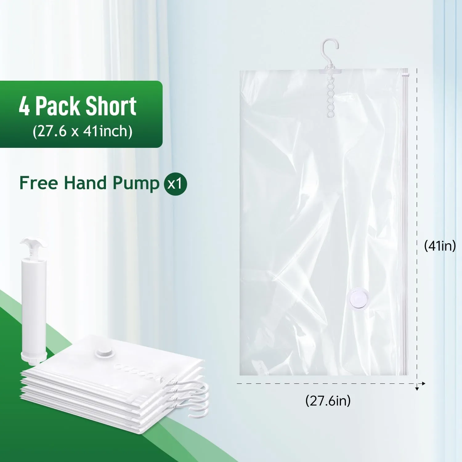 Hanging Vacuum Storage Bags For Clothes With Hand Pump,Coat Storage Bag Hanging,Vacuum Bags For Clothes,Space Saver Vacuum Storage Bags,Garment, Clothing, Dress, Suit, Long Coat, Jacket(Short 4 Pack）
