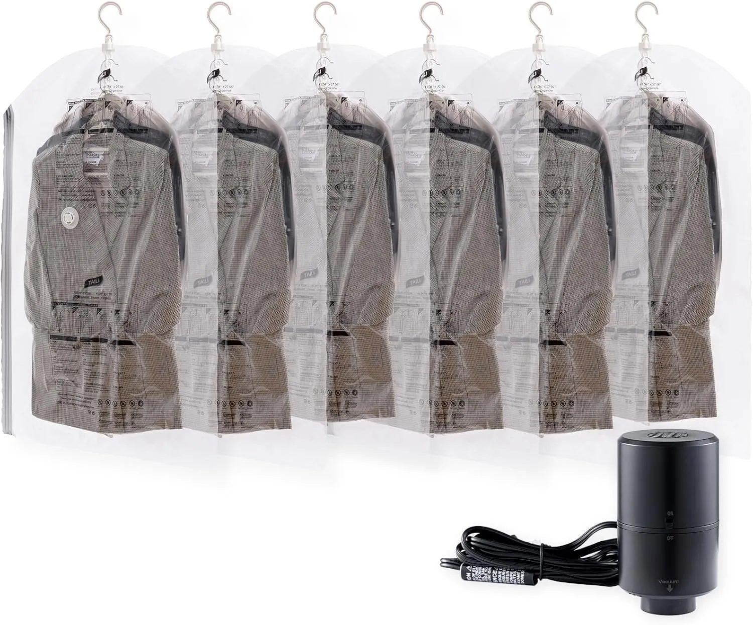 Hanging Vacuum Storage Bags with Electric Pump, 6 Pack (41.3 x27.6 inch), Vacuum Seal Bags for Clothing, Garment Storage for Short Jacket, Suits, Dresses, Closet Organizer Space Saving