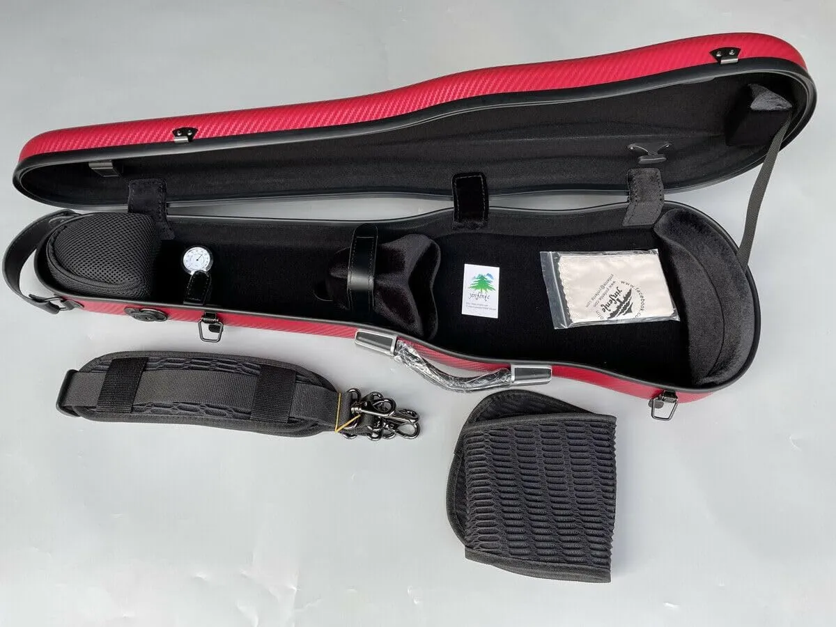 Hard Shell Carbon Fiber Violin Box - Anti-Scratch, Shaped Flight Case, Backpackable Travel Case (Rose)