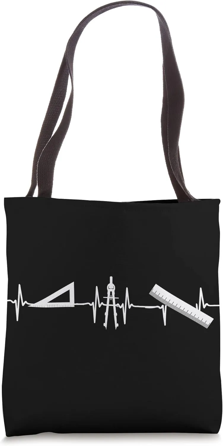Heartbeat Compass Ruler | Student Engineer Architect Tote Bag
