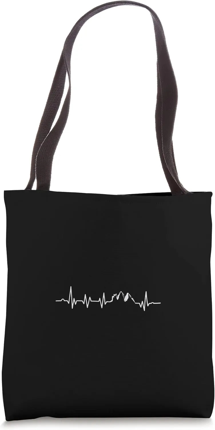 Heartbeat Mountain EKG Pulse Mountain Climbing Tote Bag