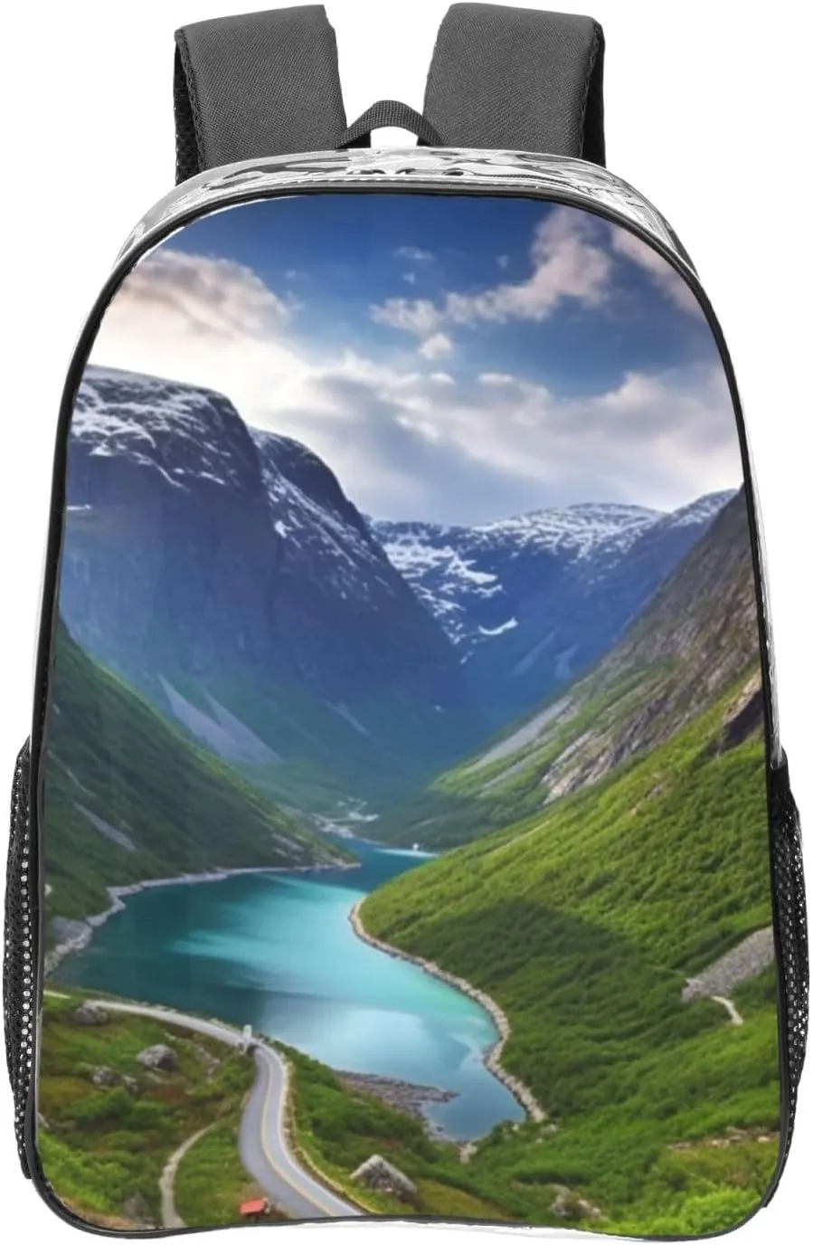 Heavy Duty Clear Backpack for Women Men PVC Transparent College Bag 16 inch Norwegian fjords Casual Daypack