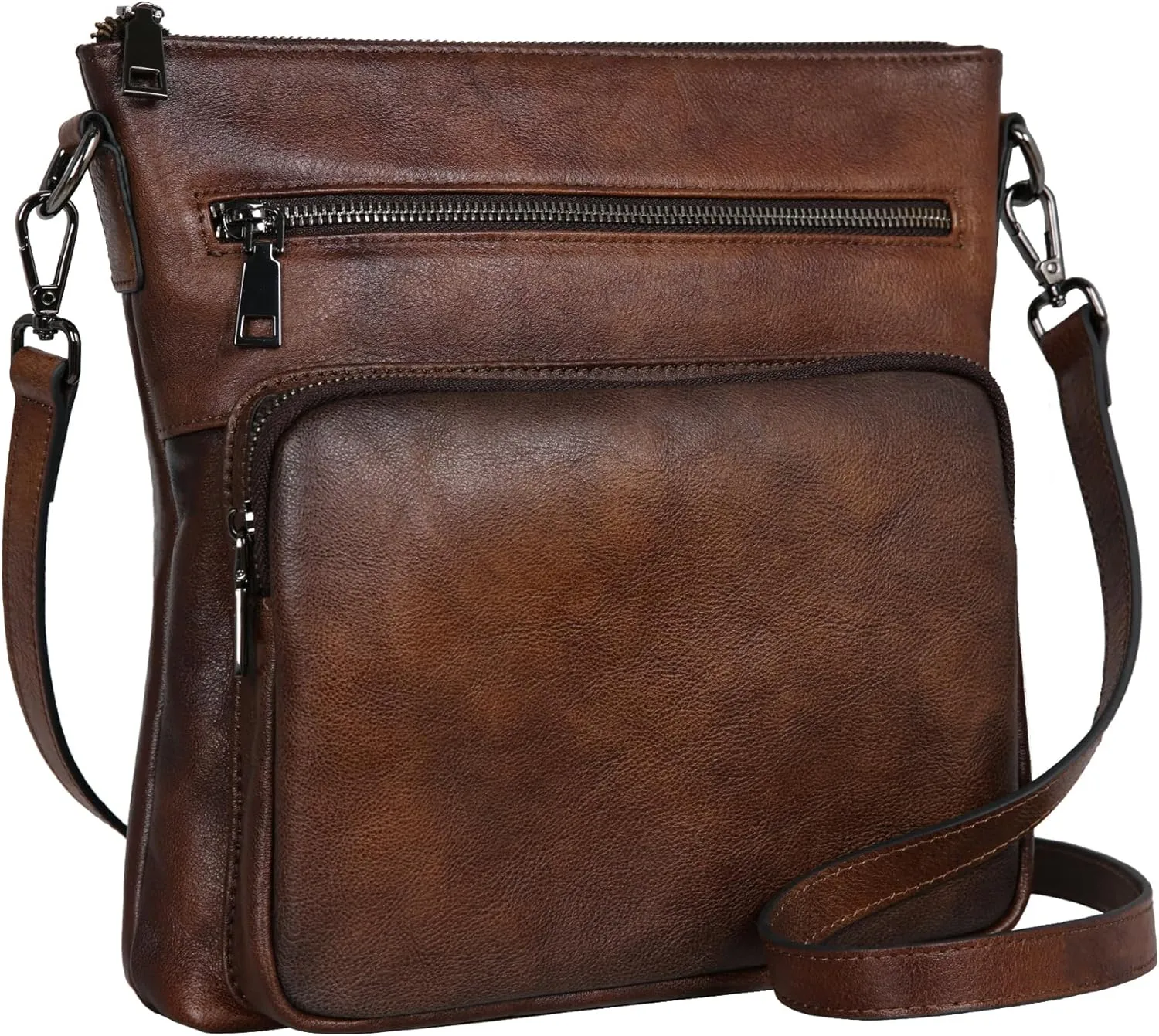 HESHE Leather Crossbody Bags Purses for Women Fashion Bag with Multi-Pockets Small Shoulder Bag for Everyday