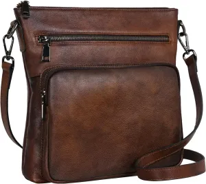 HESHE Leather Crossbody Bags Purses for Women Fashion Bag with Multi-Pockets Small Shoulder Bag for Everyday