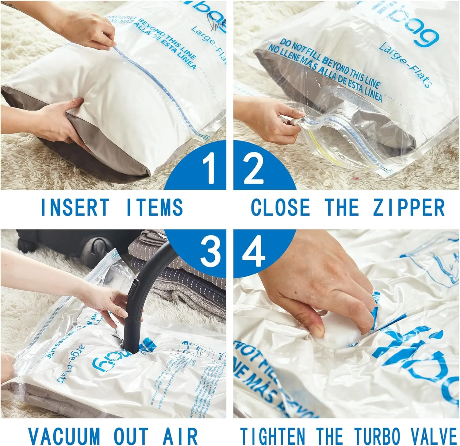 HIBAG Vacuum Storage Bags, 30-Pack Space Saver Vacuum Storage Bags, Vacuum Seal Bags for Clothing, Clothes, Comforters and Blankets (30C)