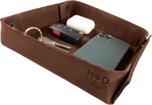 Hide & Drink, Leather Catchall Tray, Easy Access Organizer for Keys, Coins, Change, Jewelry, Watches, Smartphones, Durable, Vintage Style, Handmade :: Bourbon Brown