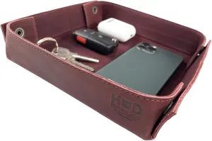 Hide & Drink, Squared Catchall Tray, Desktop Organizer, Decorative, Easy Access Organizer for Keys, Coins, Change, Jewelry, Watches, Vintage Style, Full Grain Leather, Handmade, Sangria