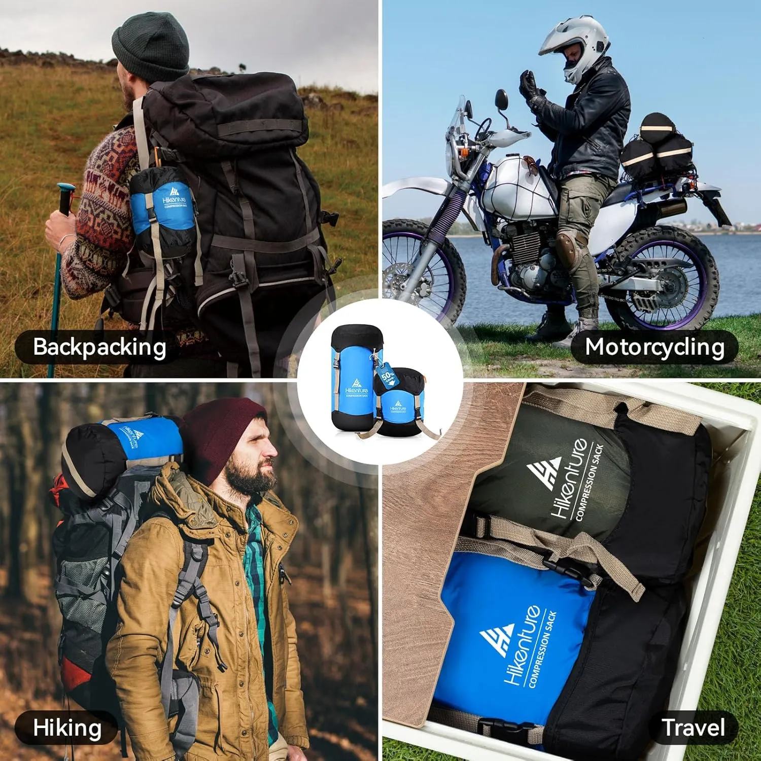 Hikenture Compression Sack for Sleeping Bag, Upgrade Anti-Tear Nylon Sleeping Bag Stuff Sack, 10L/14L/20L/30L Water-Resistant Compression Bag, Storage Bag