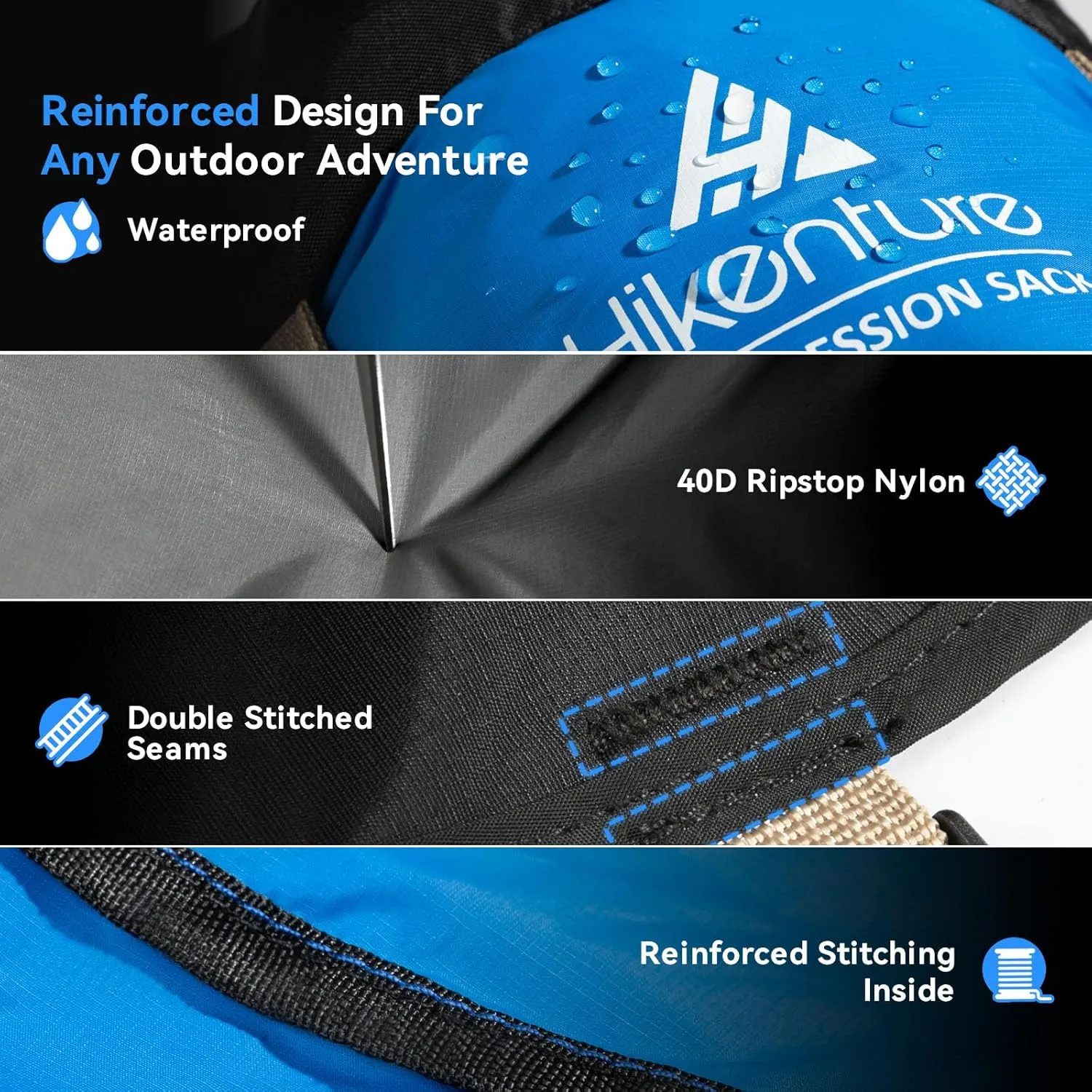 Hikenture Compression Sack for Sleeping Bag, Upgrade Anti-Tear Nylon Sleeping Bag Stuff Sack, 10L/14L/20L/30L Water-Resistant Compression Bag, Storage Bag