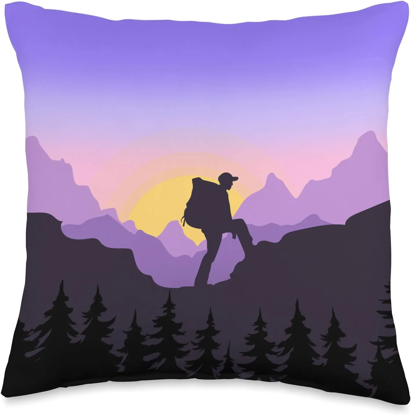 Hiking Hiker Nature Forest Mountain Climbing Throw Pillow, 16x16, Multicolor