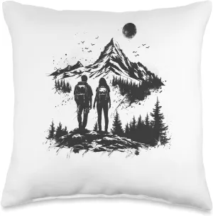 Hiking Mountain Climbing Cool Forest Trail Backpacker Design Throw Pillow