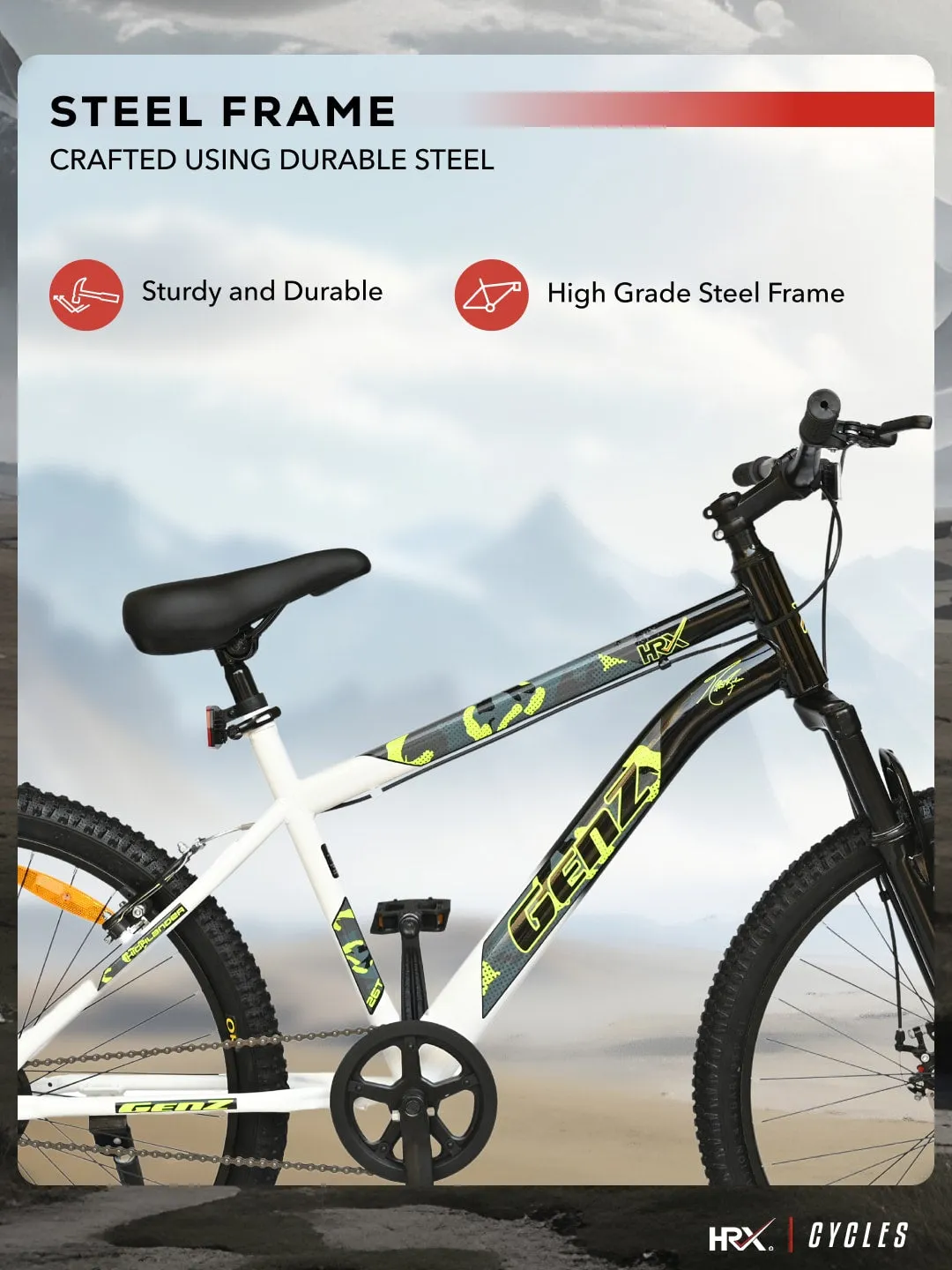 HRX Cycles by Hrithik Roshan GENZ26TWHITE Steel Single Speed 26 inch Mountain Cycle, White, Free Trainer Sessions and Cycling Event