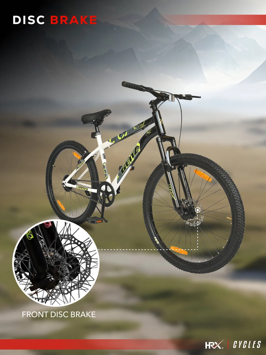 HRX Cycles by Hrithik Roshan GENZ26TWHITE Steel Single Speed 26 inch Mountain Cycle, White, Free Trainer Sessions and Cycling Event