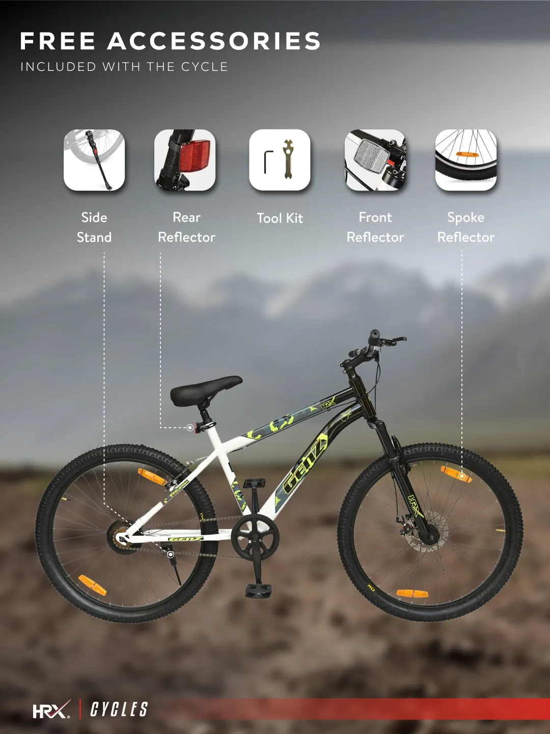 HRX Cycles by Hrithik Roshan GENZ26TWHITE Steel Single Speed 26 inch Mountain Cycle, White, Free Trainer Sessions and Cycling Event