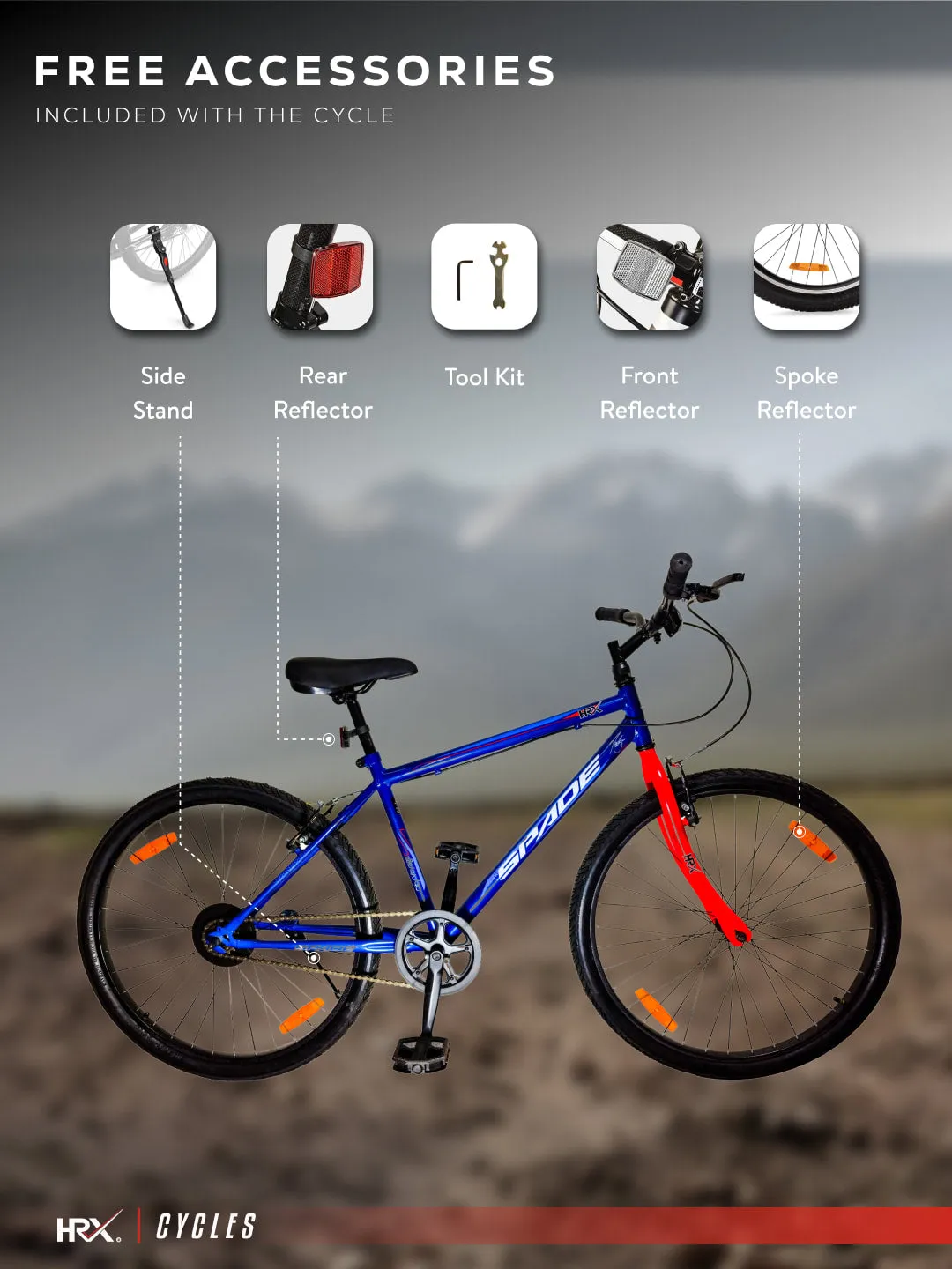HRX Cycles by Hrithik Roshan SPADE26TBLUE Steel Single Speed 26 inch City Bike, Blue, Free Trainer Sessions and Cycling Event
