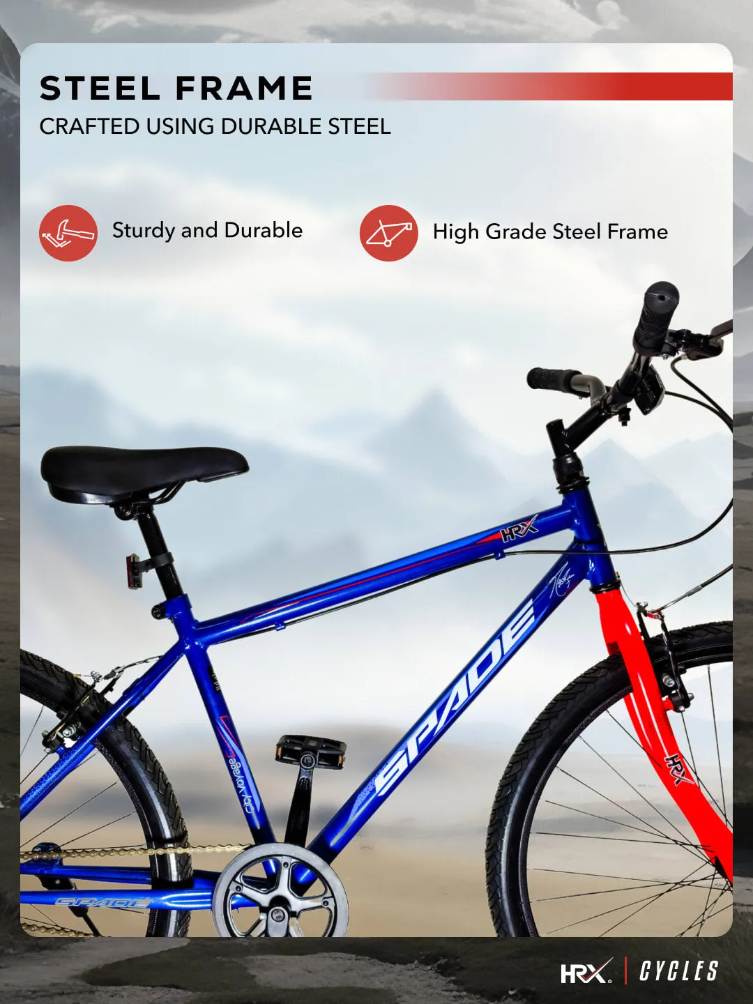 HRX Cycles by Hrithik Roshan SPADE26TBLUE Steel Single Speed 26 inch City Bike, Blue, Free Trainer Sessions and Cycling Event